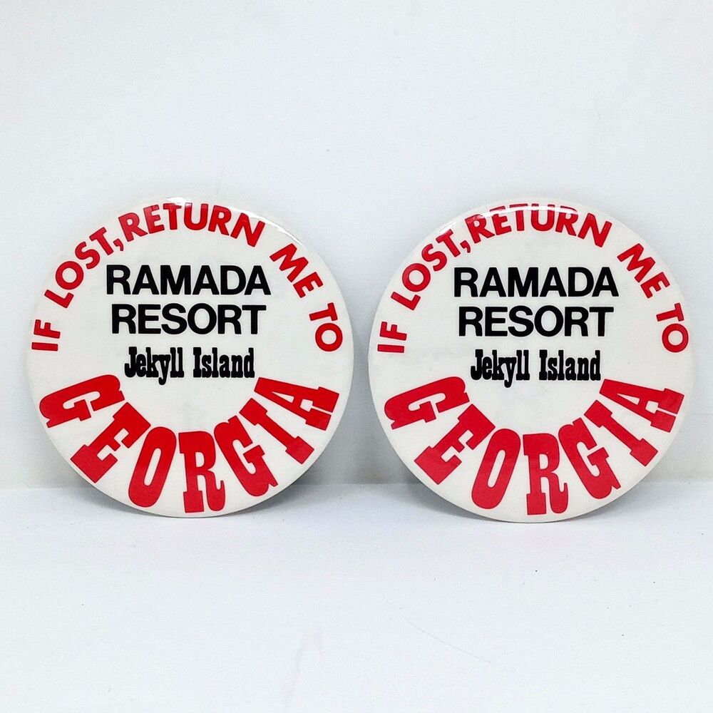 Vintage Jekyll Island GA Georgia Ramada Inn Resort Button Pins - Set of 2